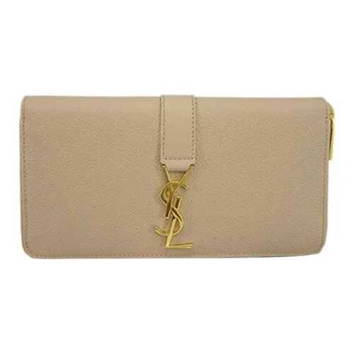 SAINT LAURENT Кошелек из коровьей кожи стандартный женский темно-бежевый