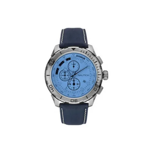 NAUTICA New Standard 101 Collection Мужские часы Кварцевый механизм Кожаный ремешок 48 мм Серебристый циферблат