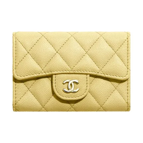 CHANEL С рельефом Тисненый Коровья кожа Мелочь Кошелек Кошелек Держатель для карт Маленький Женский Желтый