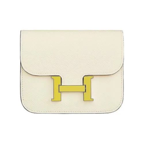 HERMES Телячья кожа Кошелек для монет Кошелек Бананка Женские Кремово-белый Цыплячий желтый