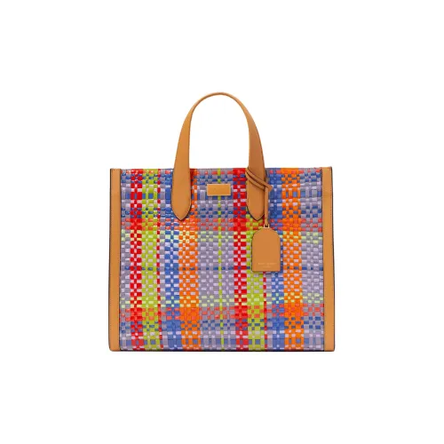 Kate Spade Manhattan Соломенная плетеная солома Сумка-тоут Сумка для покупок Большая женская Карамель с многоцветным