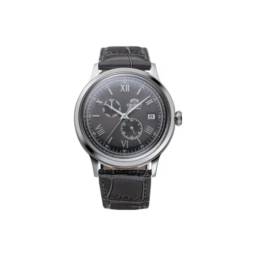 ORIENT Механизм с ручным заводом Кожаный ремешок Часы 40,5 мм Мужские часы Серый циферблат