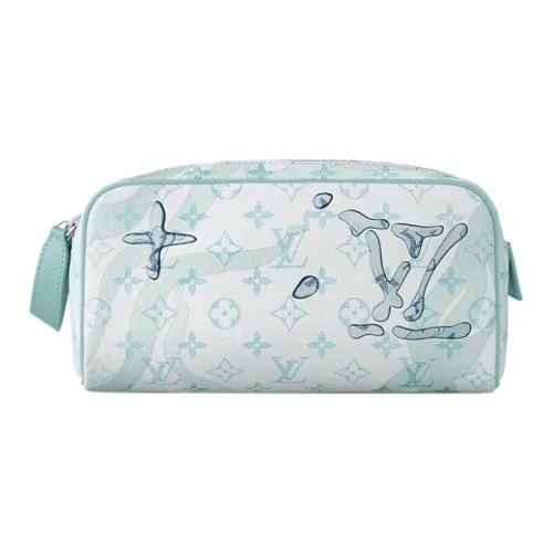 LOUIS VUITTON Dopp Kit Покрытие Холст Кожа Вставка Комбинированная Туалетная Сумка Мужская Светло-Синий