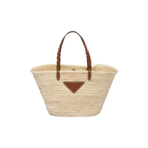PRADA Raffia Tote Bag Shopping Bag Handbag Shoulder Bag Women's Beige Brown
