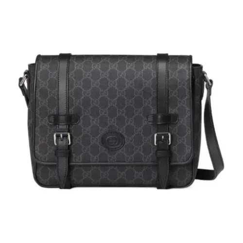 GUCCI Canvas с кожаными вставками обметка холщовая сумка курьерская сумка сумка через плечо стандартная мужская черная