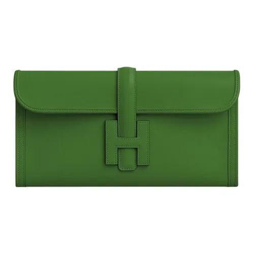 HERMES Jige Elan Swift Телячья кожа Клатч Женские A8 Yuka Лента Зеленый
