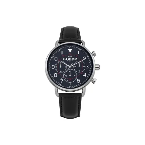 BEN SHERMAN Наручные часы Кварцевый механизм Кожаный ремешок 41 мм Синий циферблат Мужские часы WB068UB
