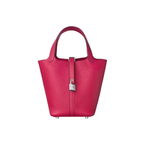 HERMES Picotin Lock Clemence Bullock Кожа Корзина Сумка Ведрообразная Сумка Женская Сумка I6 Розовый Extreme Розовый