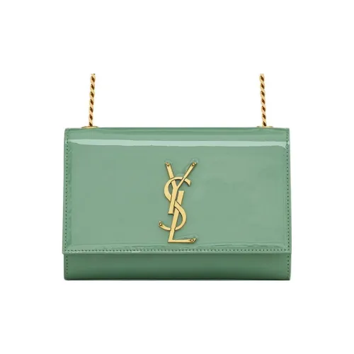 SAINT LAURENT Kate Лакированная поверхность Коровья кожа Сумка через плечо Сумка на плечо Маленькая Женская Серо-зеленая