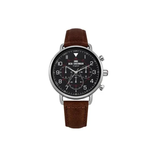 BEN SHERMAN Наручные часы Кварцевый механизм Кожаный ремешок 41 мм Черный циферблат Мужские часы WB068BBR
