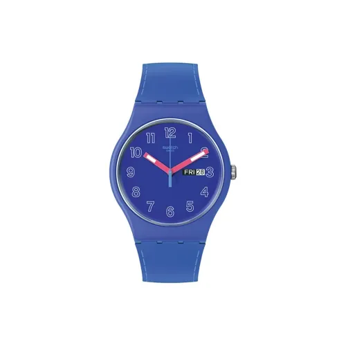 SWATCH Gent Series Кварцевый механизм Унисекс Часы 41 мм Синий циферблат Биоматериал Корпус Часы Силиконовый ремешок