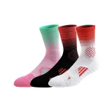 3 пары - Полосатые, градиентные баскетбольные носки (Белый/Красный + Черный/Красный + Розовый/Зеленый)