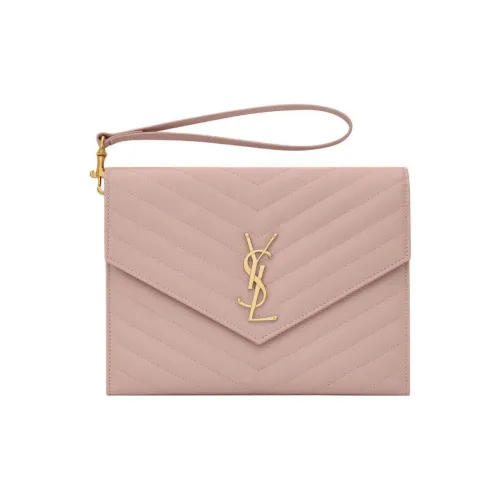SAINT LAURENT Монограмма с рельефным узором кожа клатч женский светло-розовый