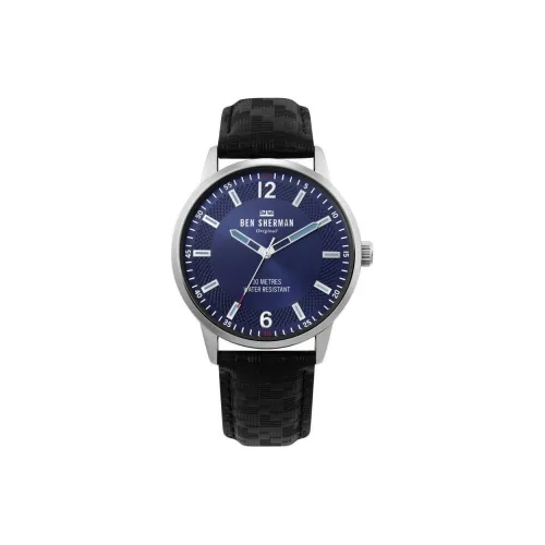 BEN SHERMAN Наручные часы Кварцевый механизм Кожаный ремешок 43 мм Синий циферблат Мужские часы WB029 Bu