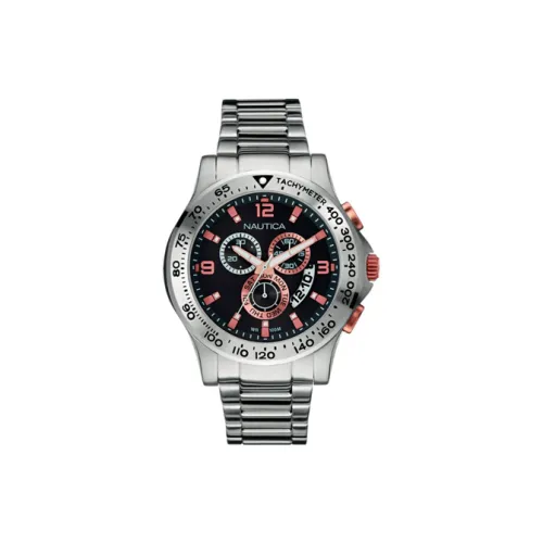 NAUTICA Мужские часы Кварцевый механизм Стальной ремешок 46 мм Серый циферблат