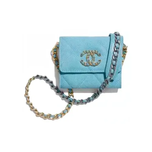 CHANEL Деним с Телячьей Кожей Кошелек Сумка через плечо Сумка на плечо Женская Синяя