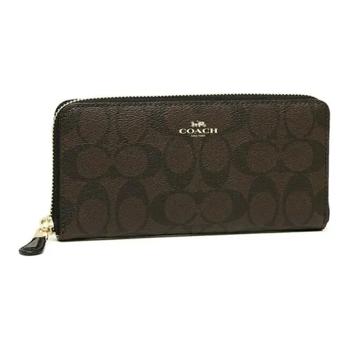 COACH Accordion Zip Покрытый холст Клатч Кошелек Женские Темно-коричневый