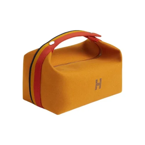 HERMES Невеста a Brac Тканевая поверхность Дорожная сумка Сумка для хранения Сумка Сумка для туалетных принадлежностей Большая женская сумка Охра