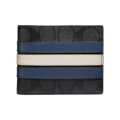 COACH 3 IN 1 Wallet Покрытый холст с кожаными вставками Кошелек Мини Мужской Угольный серый Джинсовый синий Мел белый