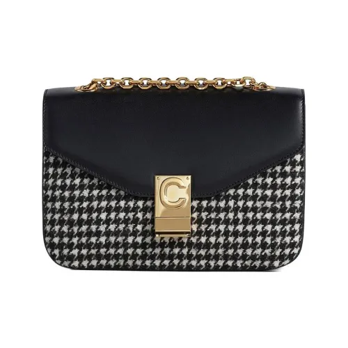 CELINE Twill Мягкий Твид с Яркой Телячьей Кожей Сумка через плечо Сумка на плечо Женская Черная