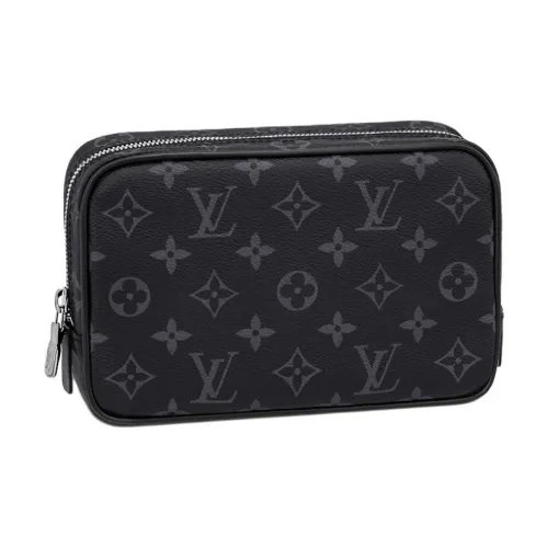 LOUIS VUITTON Покрытый холст с кожаными вставками цветовая схема маленькая сумка для туалетных принадлежностей мужской черный