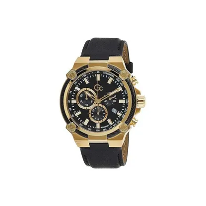 GUESS Наручные часы Кварцевый механизм Кожаный ремешок 44 мм Черный циферблат Мужские часы