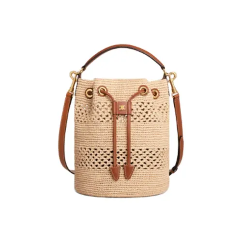 CELINE Clara Raffia Телячья кожа Сумка Женская Натуральный и Коричневый