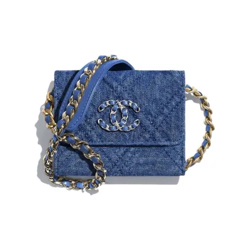 CHANEL Деним Одно плечо Через плечо Монета Кошелек Унисекс Синий