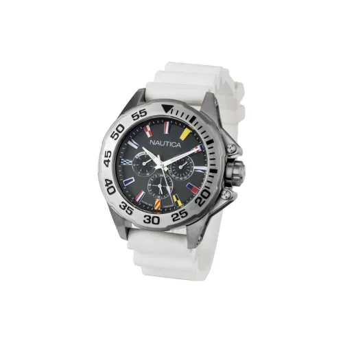 NAUTICA Наручные часы Кварцевый механизм Резиновый ремешок 44 мм Серый циферблат Мужские часы