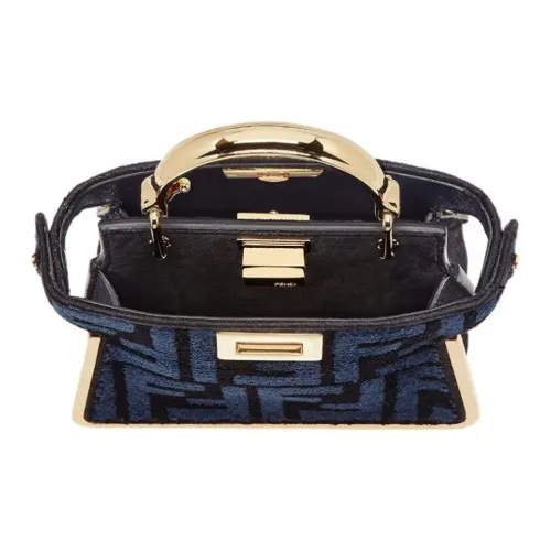 FENDI Peekaboo ISeeU Сумка через плечо из ткани с коровьей кожей сумка Extra Mini женская темно-синяя