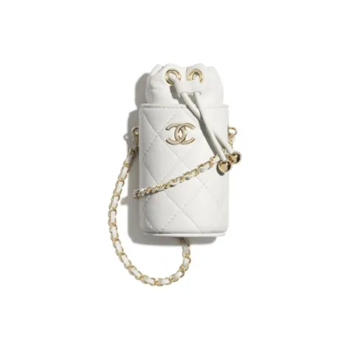 CHANEL Lambskin Bucket Bag Lipstick Bag Coin Wallet Phone Case Crossbody Bag Mini Women's White