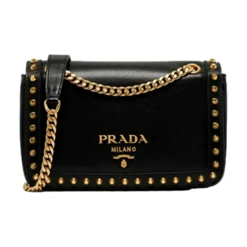 PRADA Глянцевое покрытие Телячья кожа Сумка через плечо Женская Черная