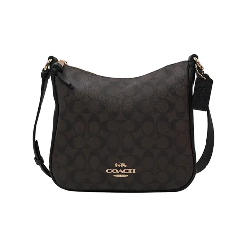 COACH Ellie Кожа Сумка через плечо Средняя Женская Темно-коричневая