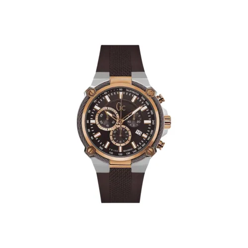 GUESS Наручные часы Кварцевый механизм Силиконовый ремешок 44 мм Коричневый циферблат Мужские часы