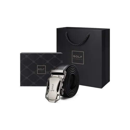 GOLF Коровья кожа Спилок Автоматическая застежка Ремень Мужской Черный 3,5 см