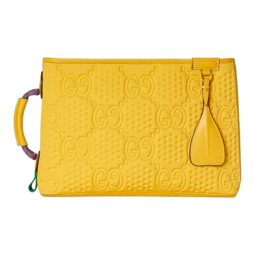 GUCCI Переработанный материал пэчворк с вискозой и полиуретаном кожа клатч большой женский желтый