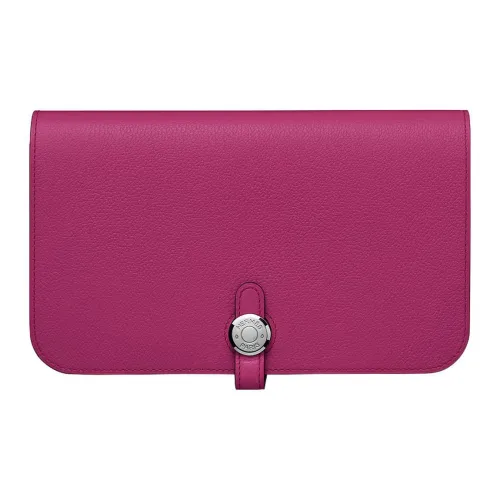 HERMES Dogon Duo Evercolor Телячья кожа с Овечья шкура Подкладка Кошелек Женские L3Rose Pourpre Розово-фиолетовый