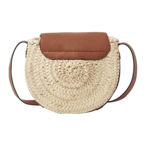 Chloe Marcie Raffia Design с текстурой Телячья кожа Седло Сумка Сумка через плечо Женская Бежевая Коричневая