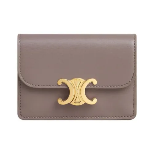 CELINE Triomphe Блестящий Телячья кожа С кожаными вставками Держатель для карт Женские Галечно-серый