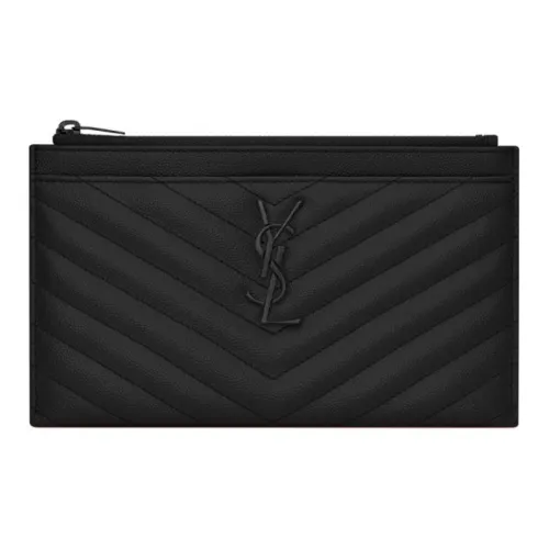 SAINT LAURENT Монограмма Quilted Кожа Клатч Кошелек Женские Черный