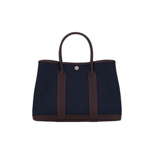 HERMES Garden Party Холст с кожей Сад Сумка Унисекс Синий Коричневый