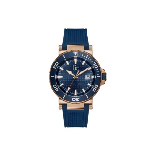 GUESS Мужские часы Кварцевый механизм Силиконовый ремешок 44 мм Синий циферблат
