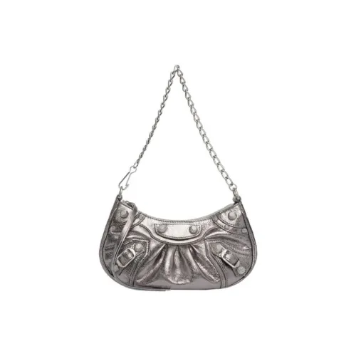 Balenciaga Коровья кожа Байкер Сумка Пельменная сумка Сумка через плечо Мини Женская Серебряный