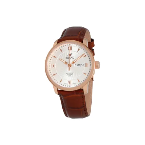 ENICAR Автоматический Механический Часы Мужские 40 мм Серебристый Циферблат Корпус из Нержавеющей Стали Кожаный Ремешок