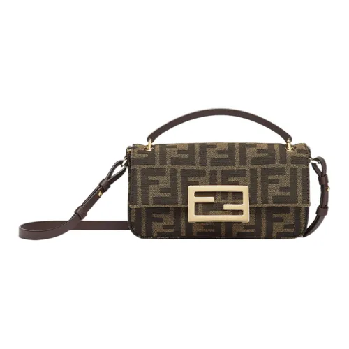 FENDI Baguette Хлопок с коровьей кожей Портативный Одно плечо Через плечо Чехол для телефона Стандартный Женский Коричневый