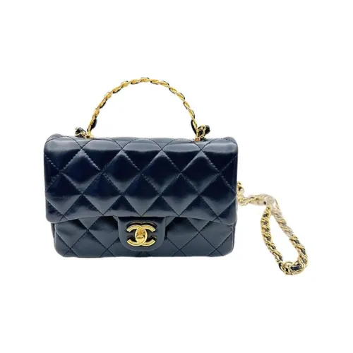 CHANEL Bright Lambskin Flap Bag Crossbody Bag Handbag Small Women's Dark Blue