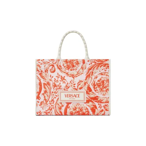 VERSACE Рафия Волокно Тот Сумка Сумка для покупок Сумка через плечо Сумка Женская Оранжевая и Белая