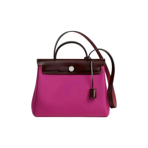 HERMES Herbag Officier Canvas с Hunter Коровья кожа Сумка Сумка через плечо Сумка через плечо Женская Розовая Красная и Темно-красная