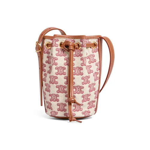 CELINE Tambour Вышивка Ткань с Коровьей Кожей Ведрообразная Сумка Сумка Сумка через плечо Сумка через плечо Мини Женская