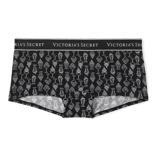 Victoria's Secret Логотип Хлопок Boyshort Panty Black Ice Крем Sundaes Нижнее белье Женские 1 шт Черный